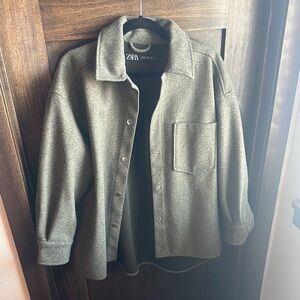 Zara Khaki Wool Blend Shirt Jacket